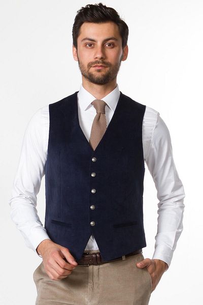 Mcr Plain Slim Fit Metal Button Classic Velvet Men's Vest Navy Blue - 40991.19K