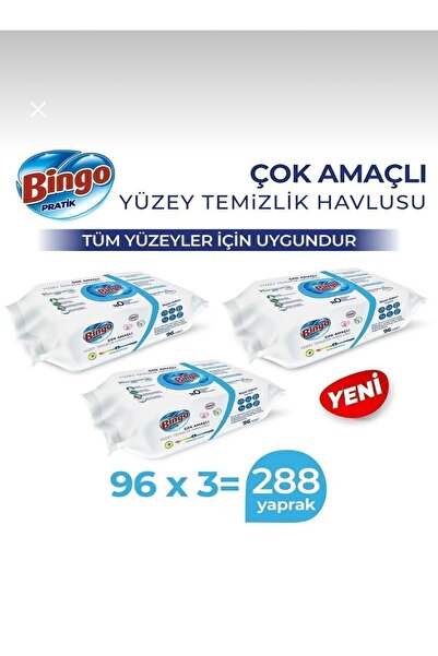Bingo Pratik Yüzey Temizlik Havlusu Beyaz Sabun 96x3 (288 Yaprak)