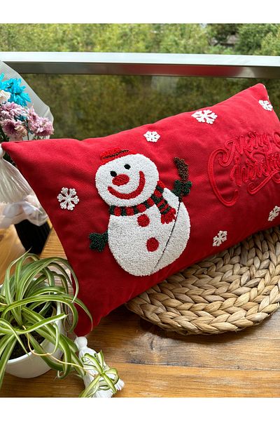 en gözde home New Year Christmas Themed Punch Embroidered Throw Pillow Cover