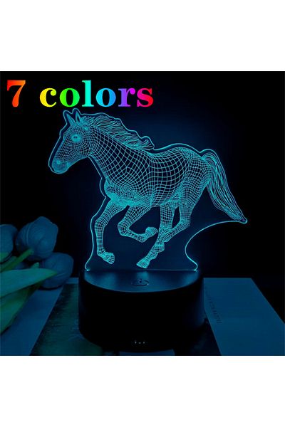 WLFYS 7 Colors 1pc Horse 3d Night Light, 3d Optical Illusion Lamp With Touch, 7-color Changing Ambient Lig
