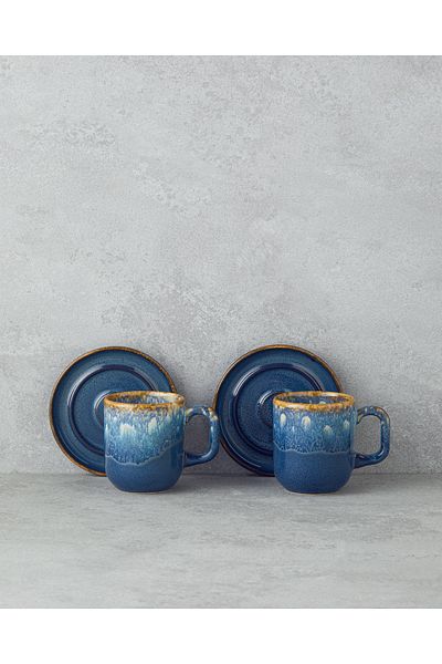 English Home Set de căni de cafea duble Alicent Ceramik 4 bucăți pentru 2 persoane 150 ml albastru