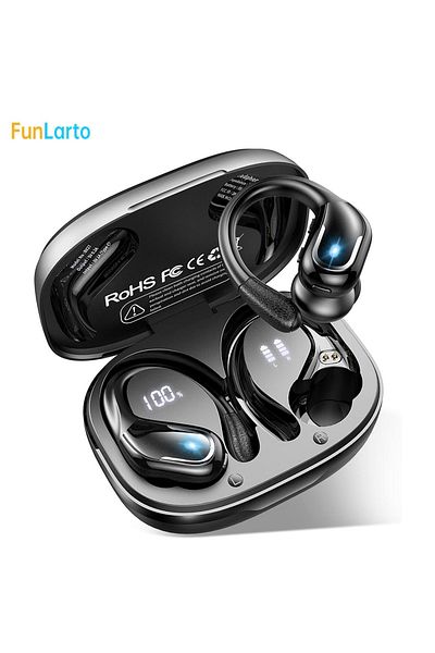 Choice black Bluetooth 5.3 Headphones Waterproof Wireless Earbuds 75H Playback Noise Cancelling Bluetooth E