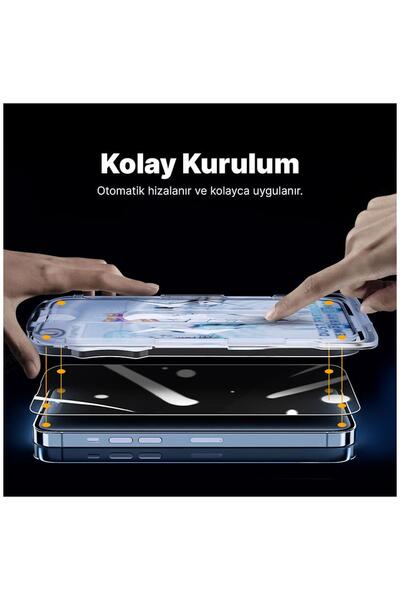 Zebana Apple iPhone 12 Uyumlu Kolay Takma Aparatlı Hayalet Cam Ekran Koruyucu...