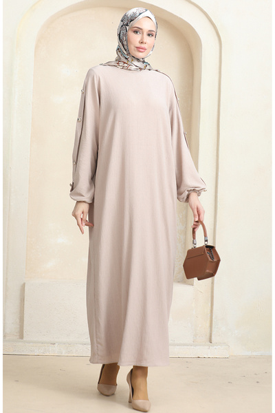 sefamerve Ferace šaty ze zabalené látky v kamenné barvě - 1023-03