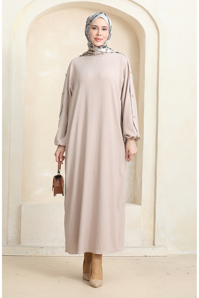 sefamerve Ferace šaty ze zabalené látky v kamenné barvě - 1023-03