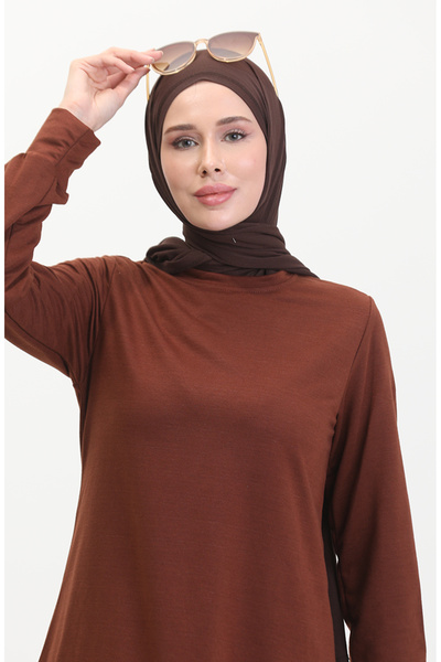 sefamerve 0044-35 Brown Two-String Tunic and Trousers Set