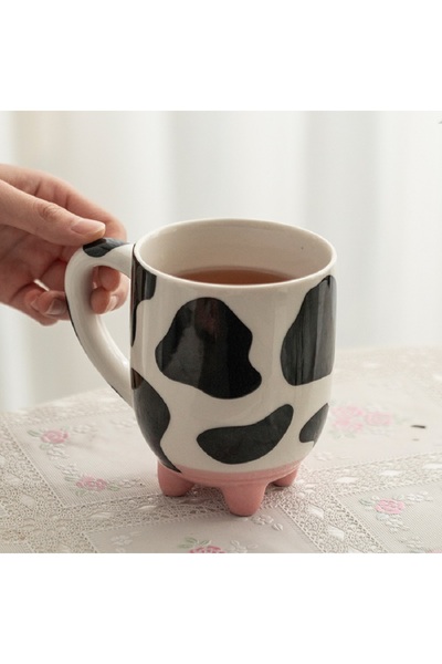 Choice كوب قهوة أبيض 500 مل/17 أونصة مطبوع عليه بقرة مضحكة، كوب قهوة سيراميك،...