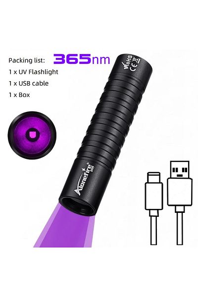Choice 14500 black 365nm Mini 365&395nm UV Flashlight USB Rechargeable Blacklight Torch Cat Dog Urine Tinea