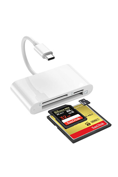 Choice محول أبيض 3 في 1 من النوع C لقارئ بطاقات الذاكرة TF و CF و SD، ومحول ب...