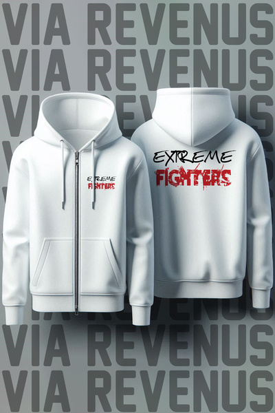 Vordevia Extreme Fighters Front and Back Printed Unisex Zippered Hooded Sweatshirt Cardigan