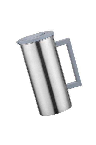 Choice Grey 61 Ounces Stainless Steel with Lid, Water Carafe with Handle - Beverage for Homemade Juice & Ic