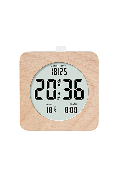 Choice Square Wooden Alarm Clock Temperature Date Time Display Snooze Mode Multifunctional Electronic Clock