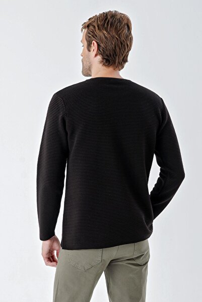 CHUBA Men's Crew Neck Standard Fit Textured Casual Knitwear Sweater Black 24W201