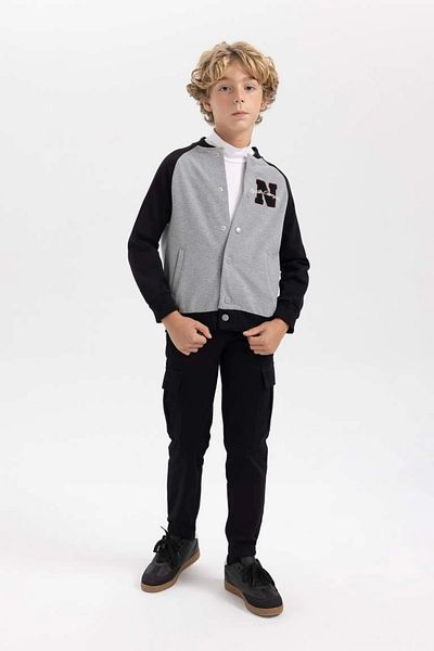 DeFacto B1911 Embroidered College Collar Bomber Cardigan