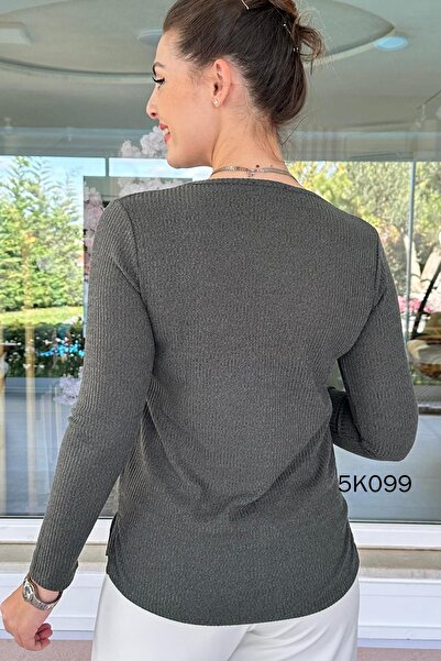 İnce Topuk V-Neck Knitwear Blouse 5K099