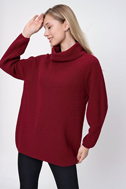CHUBA Women's Degaje Collar Long Thessaloniki Knitwear Sweater Claret Red 22wk258