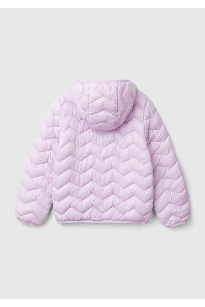 United Colors of Benetton Girl's Lilac Logo Embroidered Hooded Thin Pufa Coat
