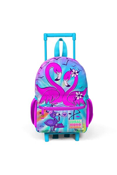 Coral High Minik Yuva Çekçekli Sırt Çantası Mavi Pembe Flamingo Desenli Iki Bölmeli 24030