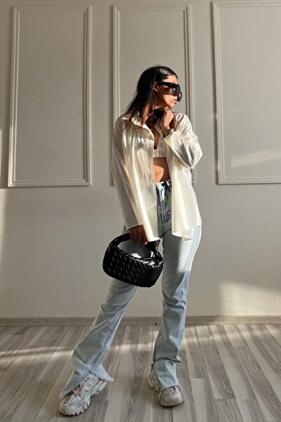 ByCukurovaFrango By-9629 Jeans Stone High Waist Inner Y Slit B Wide-Leg Denim...