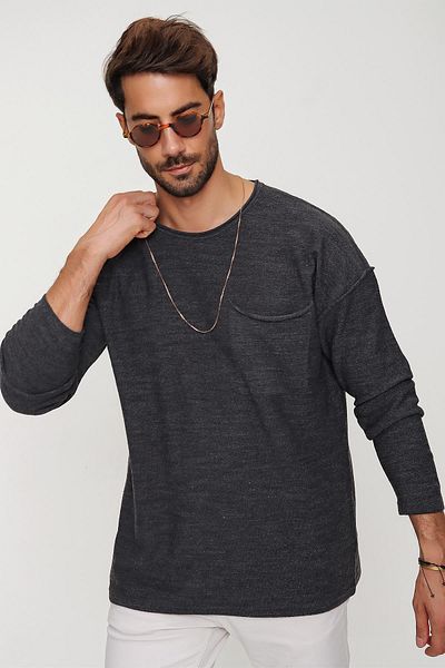 CHUBA Ανδρικό Anthracite Hero Crew Neck Filthy Stittching Pocket Μακρυμάνικο Λεπτό Πλεκτό Πουλόβερ 22w202