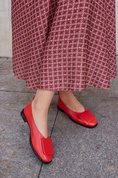 NILUFARR Rilinda Red Genuine Leather Women's Ballerinas
