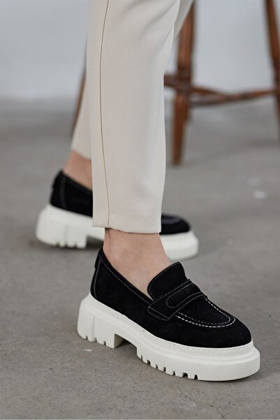 NILUFARR Матильда Чорні замшеві лофери з натуральної шкіри для жінок