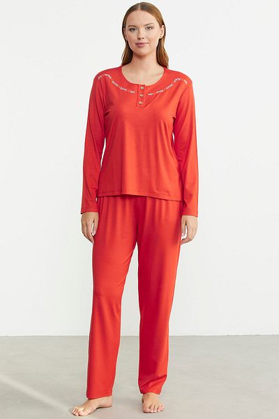Sementa Set de pijamale cu nasturi Coral Crew Neck