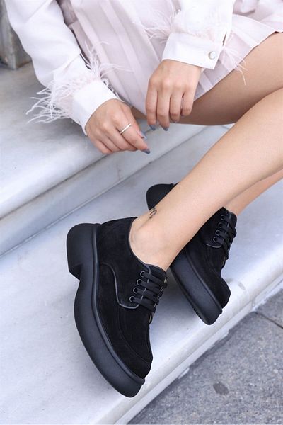 NILUFARR Helena Black Suede Thick Soled Women's Casual Shoes