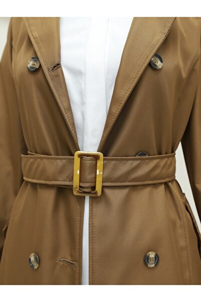 Modamorfo Buttoned belted medium length trench coat - brown