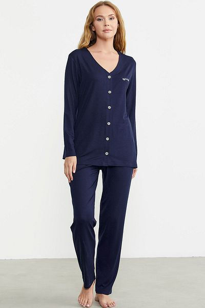 Sementa Set de pijamale confortabile cu nasturi în față - bleumarin