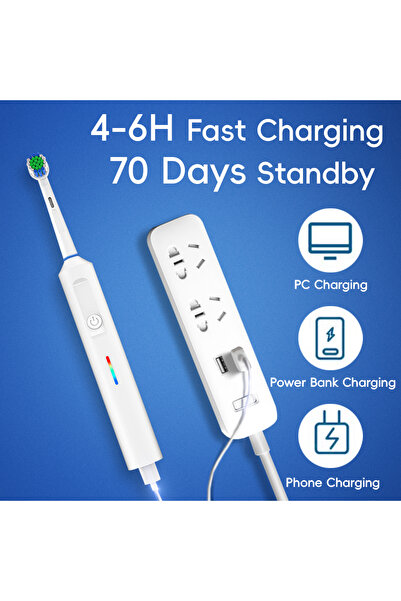 Choice فرشاة أسنان كهربائية دوارة ذكية قابلة لإعادة الشحن، 6 رؤوس، رأس فرشاة بديلة متوافقة مع أورال بي