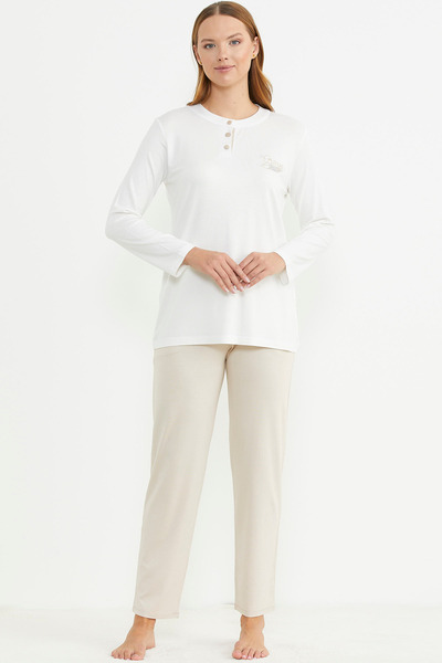 Sementa Beige Patterned Knitted Pajama Set