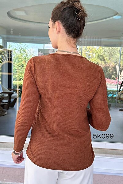 İnce Topuk V-Neck Knitwear Blouse 5K099