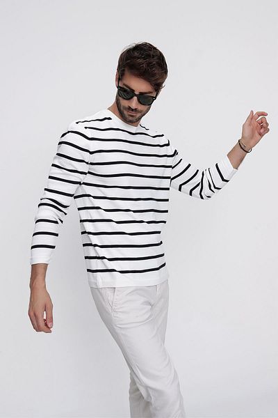 CHUBA Ανδρικό Ecru Crew Neck Can1r ριγέ casual πλεκτό πουλόβερ 22wm101
