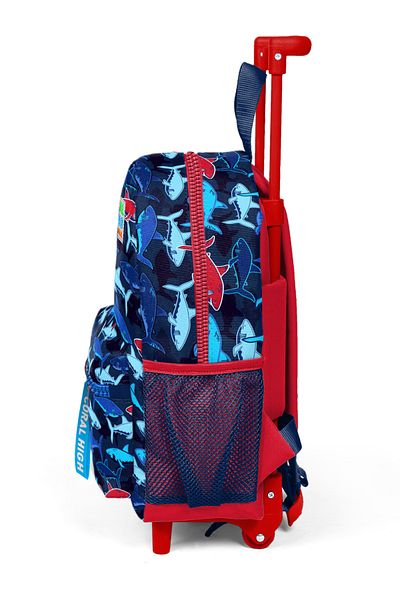 Coral High Rucsac Little Nest Squeegee, albastru bleumarin, roșu, model rechin, două compartimente 24016