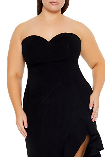 Forever 21 Plus Size Denim Volanlı Maxi Elbise