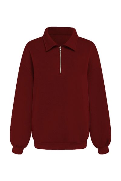 COMBİNE MİCHAİL Ανδρικό φούτερ Claret Red - Μισό φερμουάρ, κανονική εφαρμογή