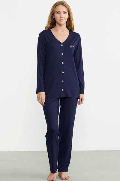 Sementa Set de pijamale confortabile cu nasturi în față - bleumarin