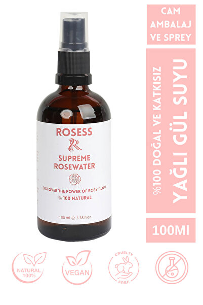 Rosess Saf Gül Suyu 100 ml | Gül Mayası Yüz Toniği, Ferahlatıcı ve Nemlendirici