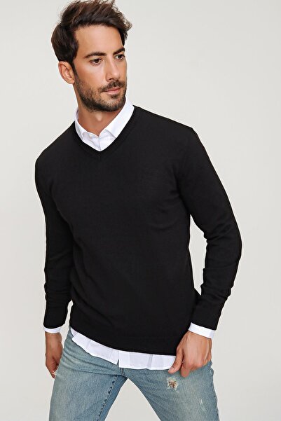 CHUBA Ανδρικό Πλεκτό Μαύρο Πουλόβερ με λαιμόκοψη 20w151