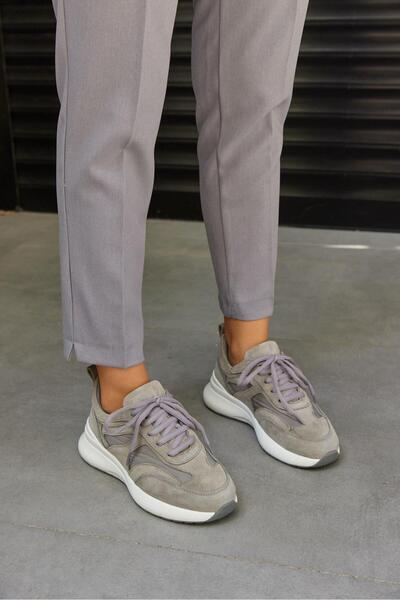 NILUFARR Roma Gri Süet Hakiki Deri Kadın Sneaker