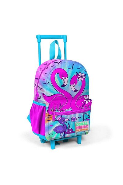 Coral High Rucsac Little Nest Squeegee cu model flamingo roz albastru cu două compartimente 24030