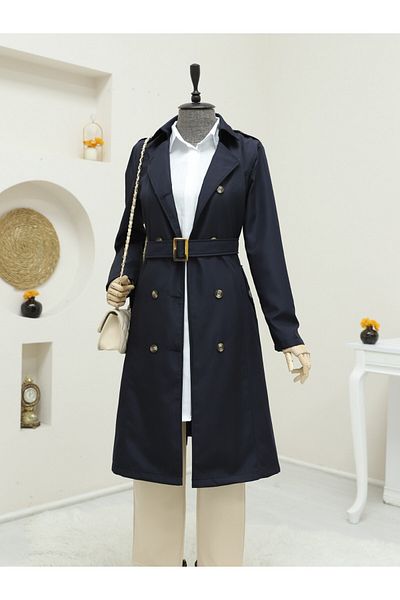 Modamorfo Marineblauer Trenchcoat mit Knöpfen und Gürtel