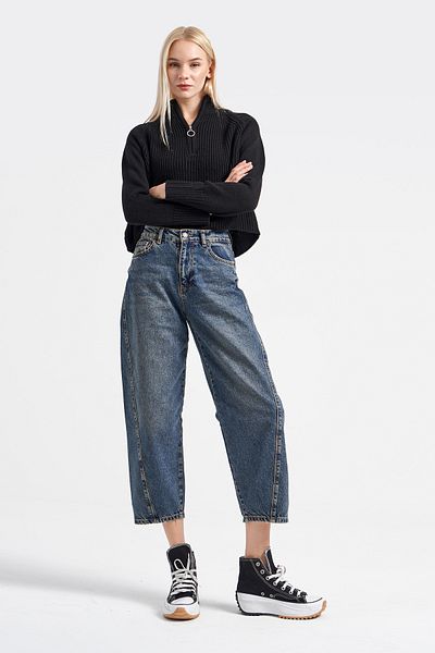 its basic Γυναικείο Τζιν Σκούρο Χρώμα Καρότο Fit Loose Cut Τζιν