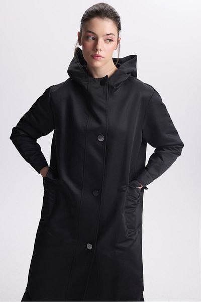 Zühre Black Hooded Trench Coat 13612 - Pocket Detailed
