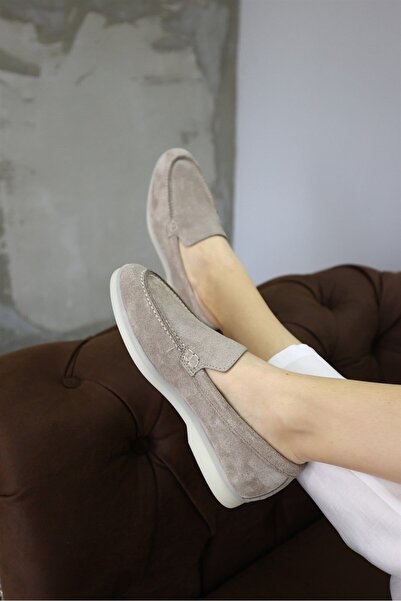 NILUFARR Camelia Bej Hakiki Süet Kadın Casual Ayakkabı