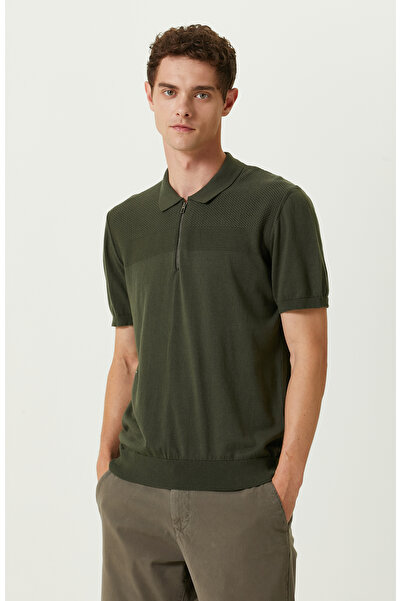 Network Haki Kısa Kollu Pamuklu Polo Yaka Kazak