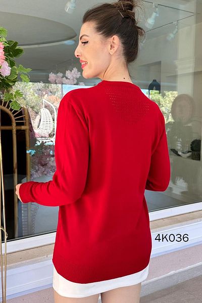 İnce Topuk V-Neck Openwork Knitwear Blouse 4K036