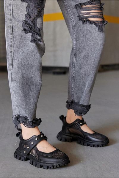 NILUFARR Melissa Black Leather Women's Sneakers with Stone Accessories