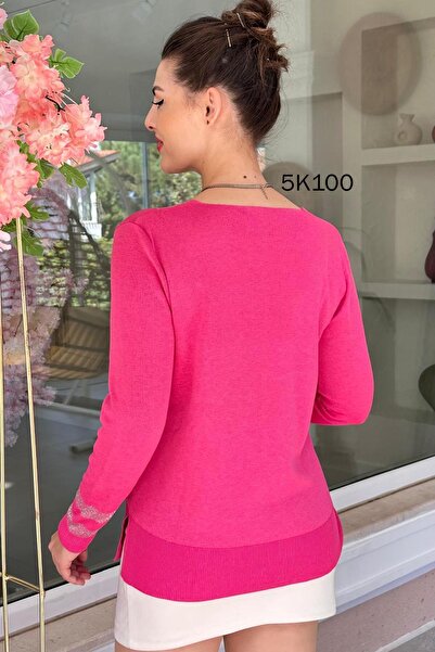 İnce Topuk Glittery V-Neck Knitwear Blouse - 5K100